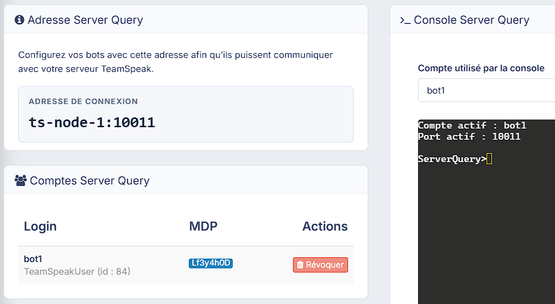 Accès Server Query et comptes du serveur TeamSpeak